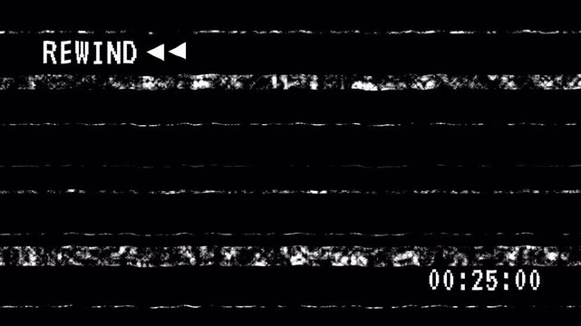 Animated VHS tape rewind screen overlay with 30 second timer. on Alpha channel 4K video