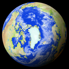 View of the earth globe from space showing Greenland in the center of the image. © TipTopMap
