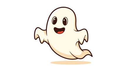 Naklejka premium Friendly cartoon ghost character with a happy expression and open mouth flying against a clean white background.