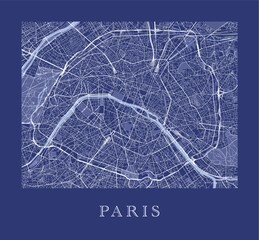 Urban vector dark blue city map of Paris, France