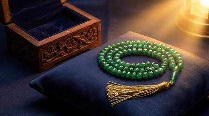 Ramadan Islamic Prayer Beads Tasbih Emerald Green Luxury Gift Muslim Spirituality Serene Elegant