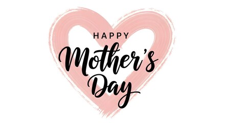 Happy mothers day text on pink heart background isolated on white background