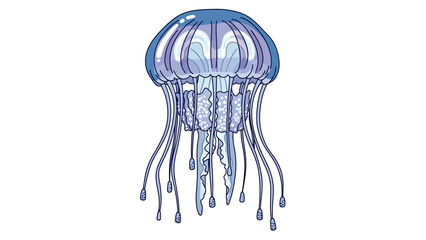 A cute blue jellyfish illustration isolated on a white background. © icik icik bum