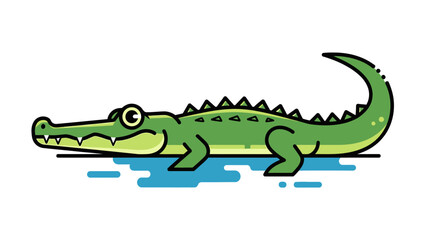 Obraz premium Cute cartoon crocodile floating in water vector illustration