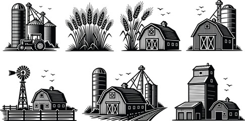 French fries packaging illustration set, tray with sauce, fast food fry box, paper bag, cone holder, culinary design art © Sandra Weiss