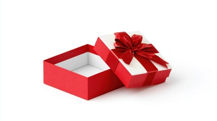 Fototapeta premium Red open gift box with ribbon isolated on white background for romantic celebration concept