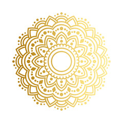 Luxurious gold mandala 2026 vector design, intricate Islamic floral pattern for Ramadan decorations, wedding invitations, and Eid Mubarak backgrounds, golden ethnic ornament isolated on white.