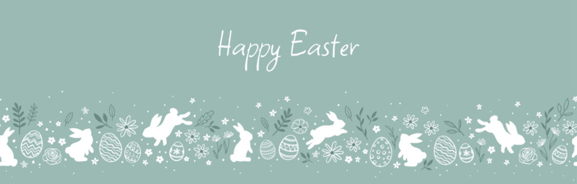 Cute hand drawn easter eggs horizontal seamless pattern, fun easter decoration, great for banners, wallpapers, cards - vector design