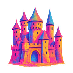 Obraz premium PNG Vibrant fairytale castle illustration.