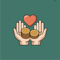 Obraz premium Islamic Zakat Charity With Hands Holding Gold Coins And Heart