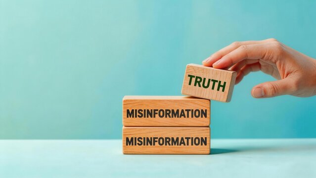 Hand placing truth block on misinformation blocks