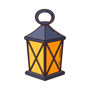 Traditional Ramadan lantern vector icon with yellow light, simple flat style Islamic lamp illustration for holy month 2026 decoration, isolated religious fanoos graphic element