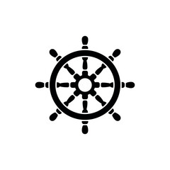Obraz premium Black ship wheel steering wheel nautical symbol black white background
