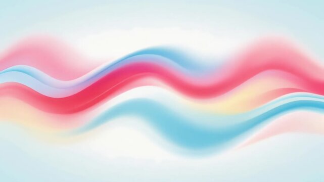 Abstract vector illustration video featuring smooth motion blur waves flowing horizontally, bright pastel color gradients blending softly, minimalist abstract painting style, soft light background