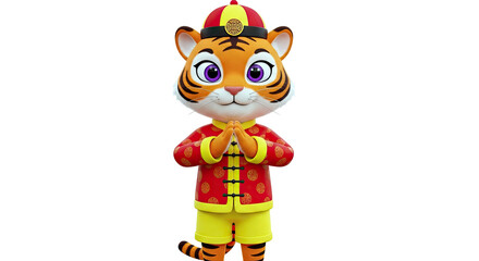 Cartoon Tiger in Traditional Chinese New Year Outfit