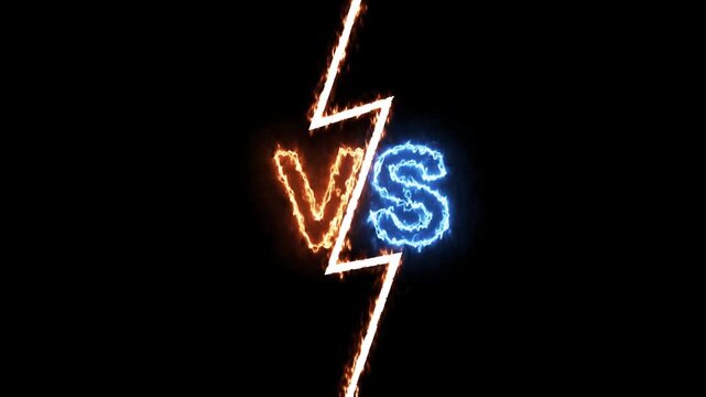 Versus VS Fire and Ice Text with Lightning on Black Background