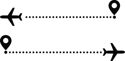 Airplane route with location pin icon showing flight path travel navigation concept © MSTMONIRA