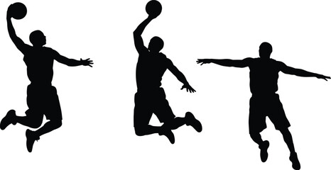 Basketball player silhouette jumping and dunking isolated on white background vector © MSTMONIRA