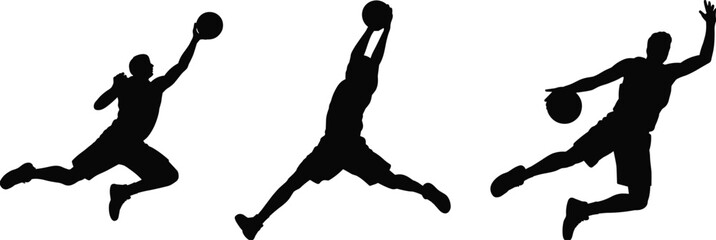 Basketball player silhouette collection performing slam dunk isolated on white background © MSTMONIRA