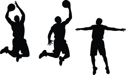 Basketball player silhouettes jumping for slam dunk isolated on white background vector © MSTMONIRA