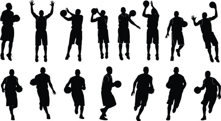 Basketball player silhouette set dribbling shooting jumping action sport vector illustration collection © MSTMONIRA