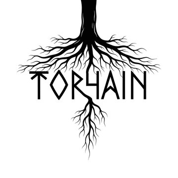Ancient Rune Symbol TORHAIN with Tree Roots and Branches