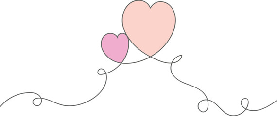 Two hearts in thin lines art sketch heart Symbol love hand drawn single contour heart for love design Valentine's day