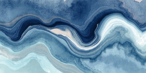 Obraz premium The abstract digital design blends varying shades of blue, from deep ocean tones to soft turquoise highlights, creating a sense of depth and fluid movement.Natural wavelike patterns flow organically. 
