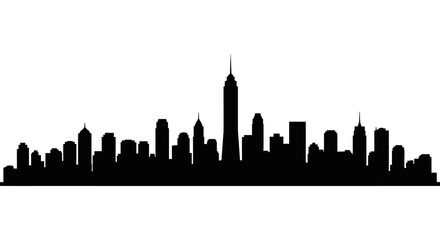 Naklejka premium A stark black silhouette of a modern city skyline against a plain white background high quality