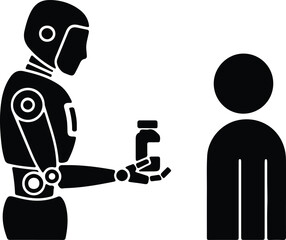 silhouette of a robot giving medicine to a human patient vector design