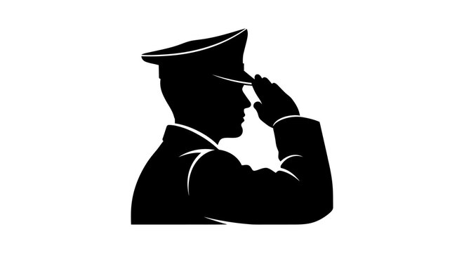 Silhouette of a military officer saluting showcasing respect and honor in a stark visual high quality
