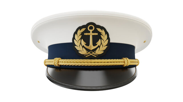 Navy captain hat with gold anchor emblem navy hat white hat gold emblem isolated on a transparent background