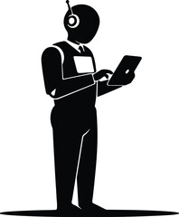 silhouette pilot with headset using tablet for professional communication vector design