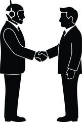 silhouette robot businessman and human businessman shaking hands in agreement vector design