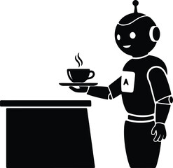 silhouette robot waiter serving a hot cup of coffee vector design