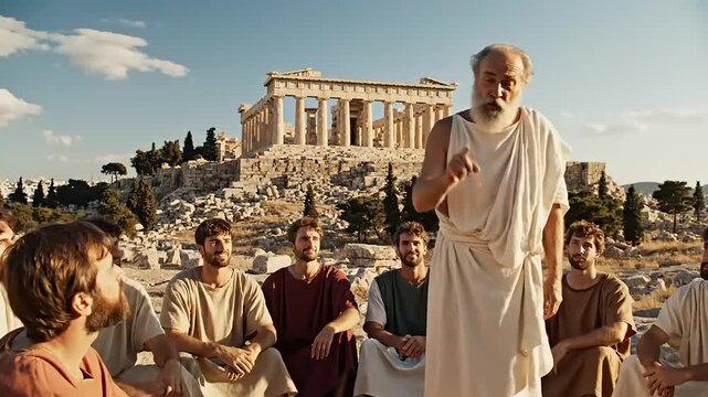 Ancient Greek Philosopher Teaching Young Men.