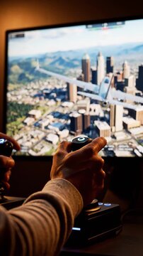 Person Playing Video Game on Computer.