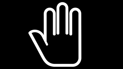 Obraz premium White Outline Hand Icon Stop Gesture on Black Background. User Interface (UI) Symbol, Graphic Design Element, Communication Sign.