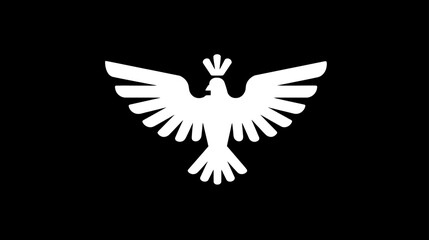 Obraz premium Regal white stylized bird with a crown icon on a black background. Modern graphic design element or symbol.