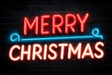 Obraz premium Merry Christmas message in bright holiday font on a simple backdrop ideal for promos.