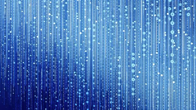 A mesmerizing video of blue code streaming down in a digital matrix