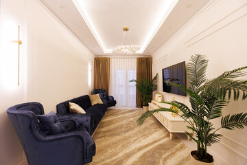 Refined interior featuring upscale furniture and artistic accents