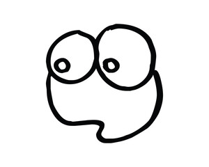 Simple Cartoon Face with Big Eyes and Smiling Mouth in Black Outline