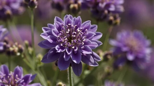 Purple Flowers in Full Bloom Closeup.