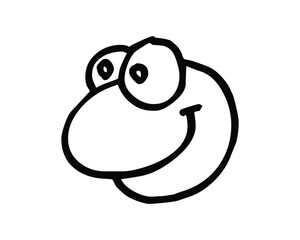 Simple Cartoon Frog Face with Big Eyes and Smiling Mouth in Black Outline