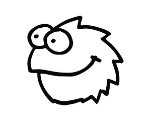 Cartoon Monster Face with Big Eyes and Smiling Mouth in Black Outline