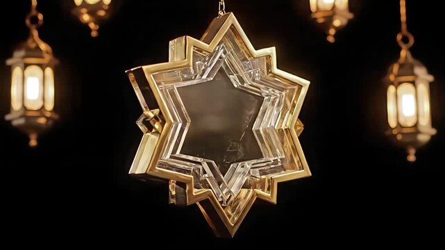 Ramadan Star Lantern Gold Glass Eid Mubarak Islamic Religious Ornament
