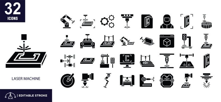 Laser Machine Glyph Icon Set