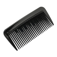 A black wide-tooth comb on a white background, ideal for detangling hair. isolated on transparent background