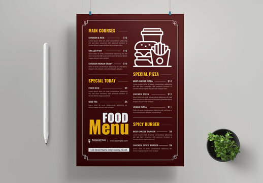 Modern Restaurant Food Menu Poster Template Flyer Design